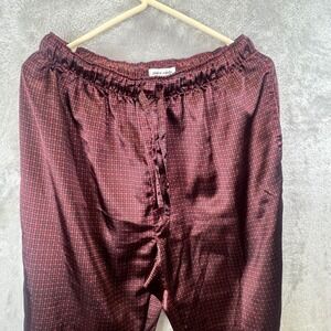 Pierre Cardin Mens Burgundy Black Satin Geometric Pajama Pants Size M